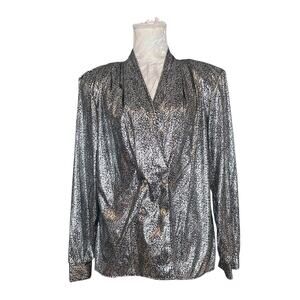 Vintage 80s Metallic Double Breasted Blazer Sz L
